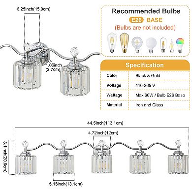 POWLIG 34.8" 4-Light Dimmable Vanity Light, Bathroom Transitional Fixture with Crystal Shades