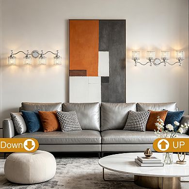 POWLIG 34.8" 4-Light Dimmable Vanity Light, Bathroom Transitional Fixture with Crystal Shades