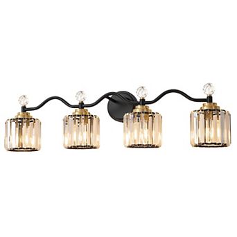 POWLIG 34.8" 4-Light Dimmable Vanity Light, Bathroom Transitional Fixture with Crystal Shades