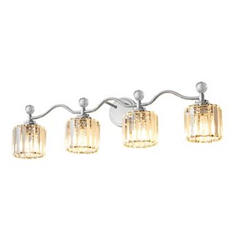 POWLIG 34.8" 4-Light Dimmable Vanity Light, Bathroom Transitional Fixture with Crystal Shades