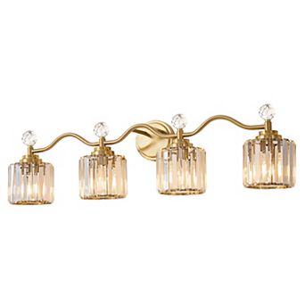 POWLIG 34.8" 4-Light Dimmable Vanity Light, Bathroom Transitional Fixture with Crystal Shades