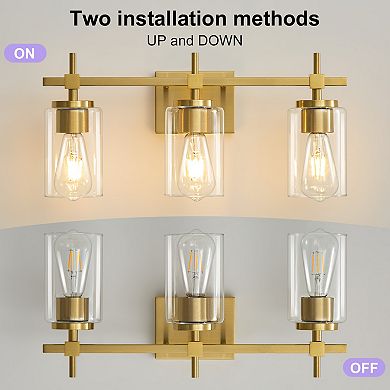 POWLIG 3-Light Vanity Light, 20 inch Modern Bathroom or Bedroom Mirror Light With Glass Shade