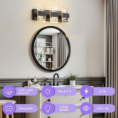 POWLIG 16.54" Dimmable LED Vanity Light,Modern 3-Light Bathroom Wall Light for Mirror Illumination