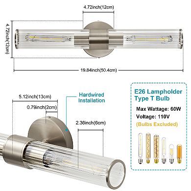 POWLIG 19.84" Modern Wall Sconce,2-Light Dimmable Bathroom Vanity Light with Transparent Glass Shade