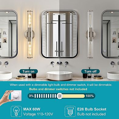 POWLIG 19.84" Modern Wall Sconce,2-Light Dimmable Bathroom Vanity Light with Transparent Glass Shade
