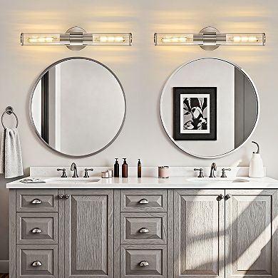 POWLIG 19.84" Modern Wall Sconce,2-Light Dimmable Bathroom Vanity Light with Transparent Glass Shade