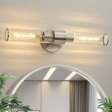 POWLIG 19.84" Modern Wall Sconce,2-Light Dimmable Bathroom Vanity Light with Transparent Glass Shade