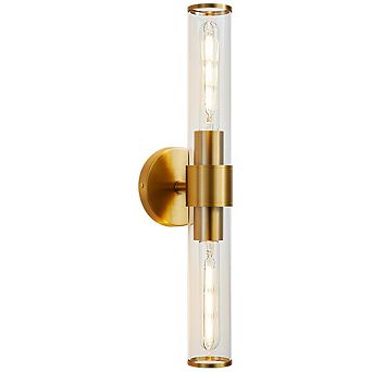 POWLIG 19.84" Modern Wall Sconce,2-Light Dimmable Bathroom Vanity Light with Transparent Glass Shade