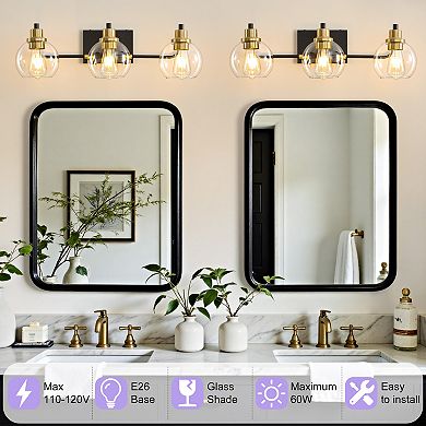 POWLIG Modern Vanity Light - 25" Bathroom and Bedroom Mirror Light with Clear Glass Shade