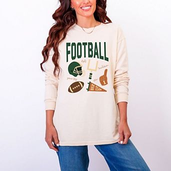 Football Green Icons - Women's Garment Dyed Long Sleeve Graphic T-Shirt