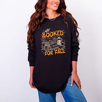 All Booked For Fall - Women's Garment Dyed Long Sleeve Graphic T-Shirt