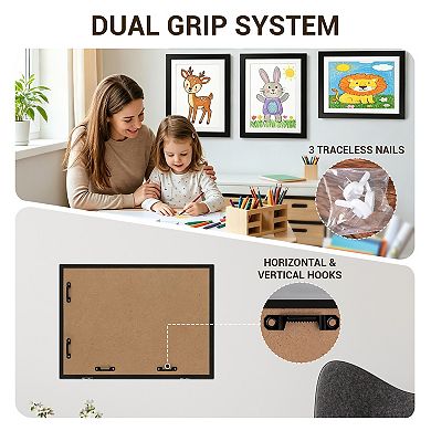 Magnetic Rotate A4 Wooden Picture Frame Set of 3 Multi-Functional Display