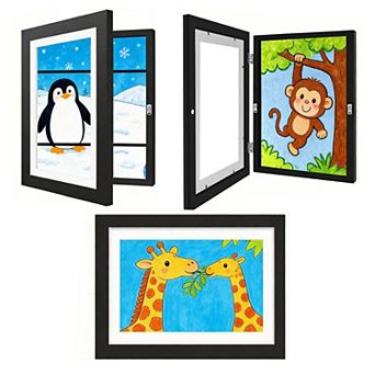 Magnetic Rotate A4 Wooden Picture Frame Set of 3 Multi-Functional Display