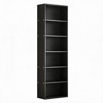 6 tier Tall Wood Bookcase - Slim Modern Office Bookshelf