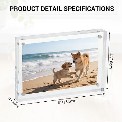 Acrylic Magnetic Picture Frame 4x6 - Double-Sided Frameless Display - Floating Photo Holder
