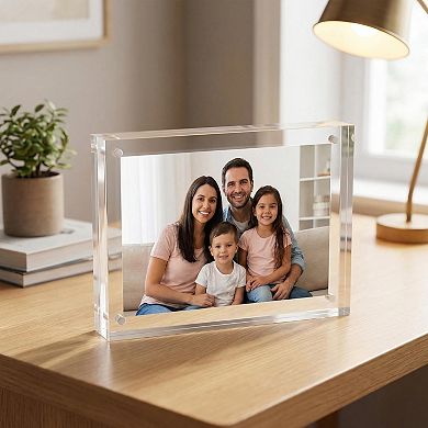 Acrylic Magnetic Picture Frame 4x6 - Double-Sided Frameless Display - Floating Photo Holder