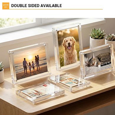Acrylic Magnetic Picture Frame 4x6 - Double-Sided Frameless Display - Floating Photo Holder