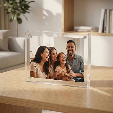 Acrylic Magnetic Picture Frame 4x6 - Double-Sided Frameless Display - Floating Photo Holder