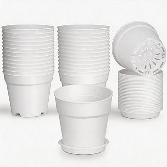 28 Pack 4 Inch White Small Plant Pots with Drainage Holes & Saucers