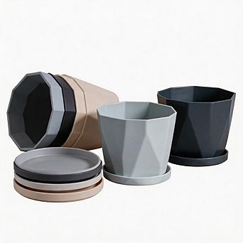 6 Pack 5 Inch Plastic Plant Pots with Drainage Holes & Saucers
