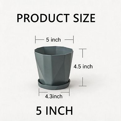 6 Pack 5 Inch Plastic Plant Pots with Drainage Holes & Saucers