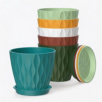6 Pack 4 Inch Colorful Plant Pots with Drainage Holes & Trays