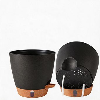 2 Pack 8 Inch Black Self Watering Plant Pots with Water Level Indicator