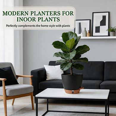 2 Pack 8 Inch Black Self Watering Plant Pots with Water Level Indicator