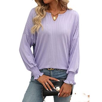 Womens Long Sleeve Textured Blouses Dressy Casual V Neck Tunic T-Shirts Top Fall Outfits