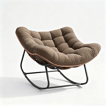 Oversized Outdoor Rocking Chair with Cushion, PE Rattan Patio Chair Gentle 30° Rocking Comfort
