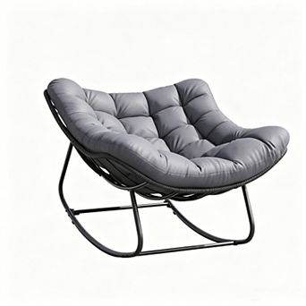 Oversized Outdoor Rocking Chair with Cushion, PE Rattan Patio Chair Gentle 30° Rocking Comfort
