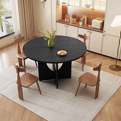 47 Inch Round Dining Table for 4-6, Kitchen Dining Table with Sturdy Pedestal Base, for Dining Room