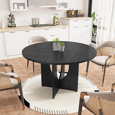 47 Inch Round Dining Table for 4-6, Kitchen Dining Table with Sturdy Pedestal Base, for Dining Room