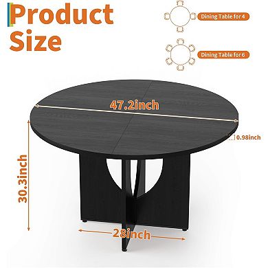 47 Inch Round Dining Table for 4-6, Kitchen Dining Table with Sturdy Pedestal Base, for Dining Room