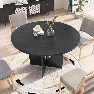 47 Inch Round Dining Table for 4-6, Kitchen Dining Table with Sturdy Pedestal Base, for Dining Room