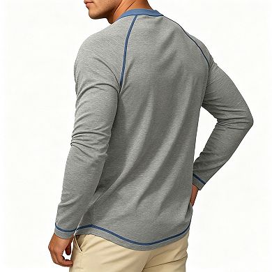 Mens Contrast Raglan Long Sleeve T Shirts Crew Neck Casual Basic Tops