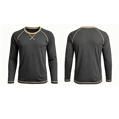 Mens Contrast Raglan Long Sleeve T Shirts Crew Neck Casual Basic Tops