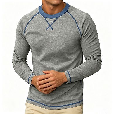 Mens Contrast Raglan Long Sleeve T Shirts Crew Neck Casual Basic Tops