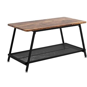 Industrial Coffee Table with Storage Shelf, 2 tier Rectangular Coffee Table