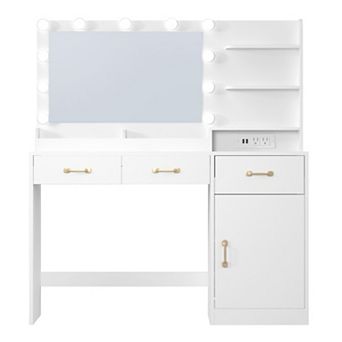 Modern Vanity Desk with Mirror and 11 Dimmable LED Bulbs