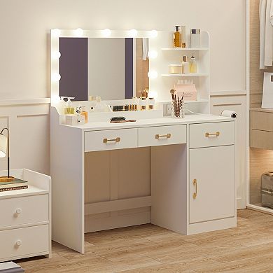 Modern Vanity Desk with Mirror and 11 Dimmable LED Bulbs