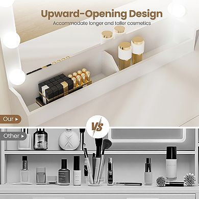 Modern Vanity Desk with Mirror and 11 Dimmable LED Bulbs
