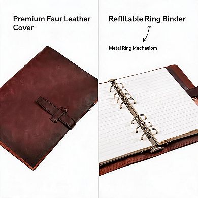 A5 Reusable Vintage Leather Notebook- Refillable Leather Binder Journal