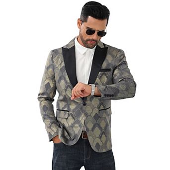 Men's Shawl Lapel One-Button Blazer, Long Sleeve Open Front Suit Jacket