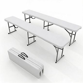 Heavy Duty Folding Outdoor Bench Set Portable HDPE Plastic Garden Seating with No Assembly
