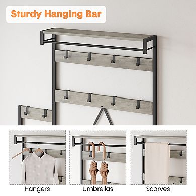 Industrial Hall Tree Coat Rack with Shoe Storage Bench Freestanding Entryway OrganizerMetal Frame