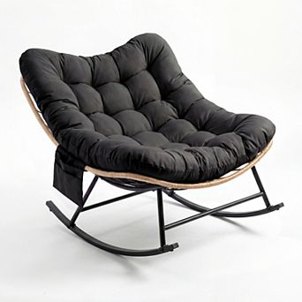 Outdoor Rocking Chair with Thick Cushion Indoor Outdoor Patio Lounge Recliner for Garden