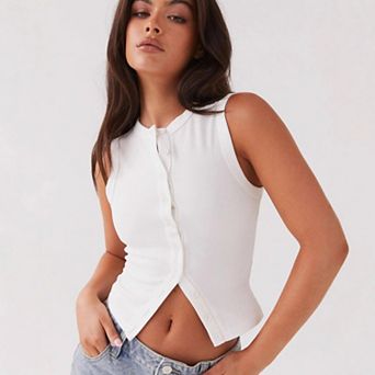 Womens Summer Going Out Crop Tank Tops Sleeveless Cute Slim Fit Button Down Shirts Fashion Clothes