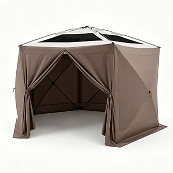 Outdoor 13x13 ft Hexagonal Pop-Up Screen Gazebo Tent with 6-Sided Screen Panels for Camping