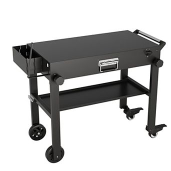 Outdoor Prep Cart with Locking Wheels, Stainless Steel Tabletop Portable Grill Cart for BBQ Camping